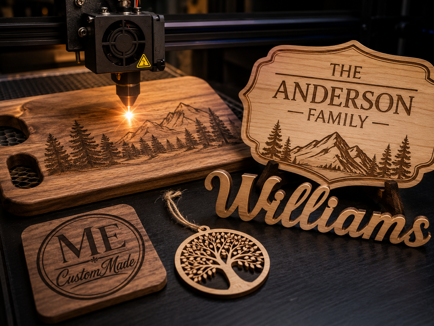 Custom engraved wood signs, name cutout, family plaque and wooden gifts