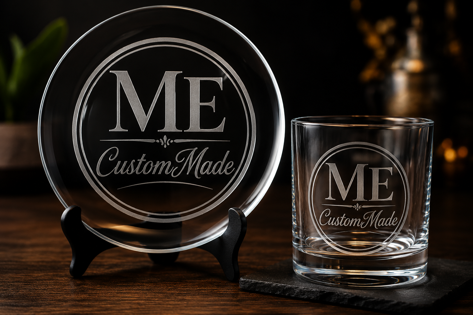 Personalize whiskey glass, personalized glass plate